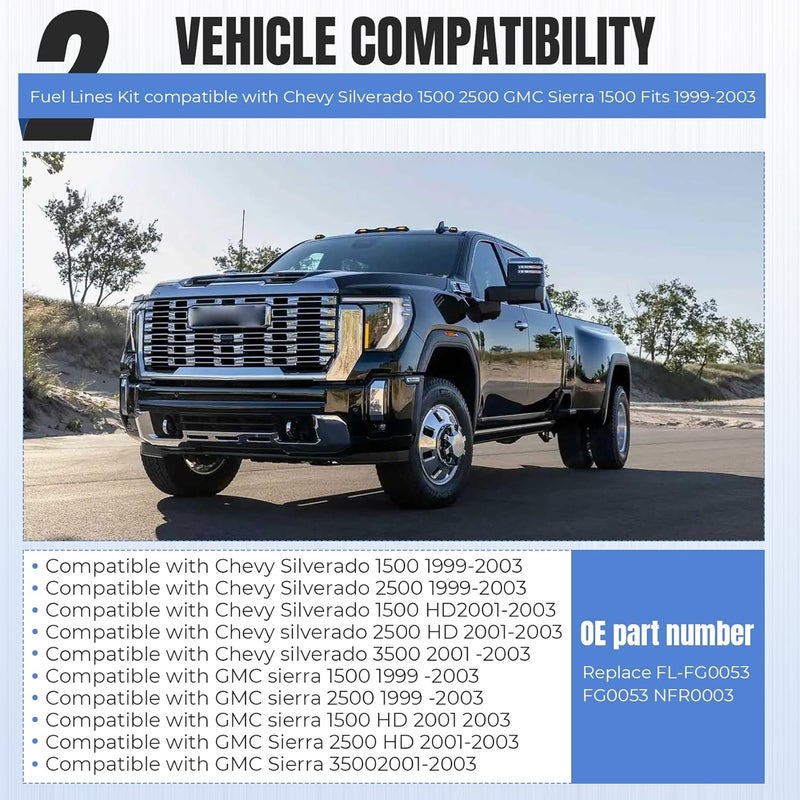 Dexepe Fuel Lines Kit compatible with Chevy Silverado 1500 2500 GMC Sierra 1500 1999-2003 4.8L 5.3L 6L 8.1L Pickup Trucks replace FL-FG0053 FG0053 NFR0003 Nylon Fuel Lines Repair Kit - Image 2